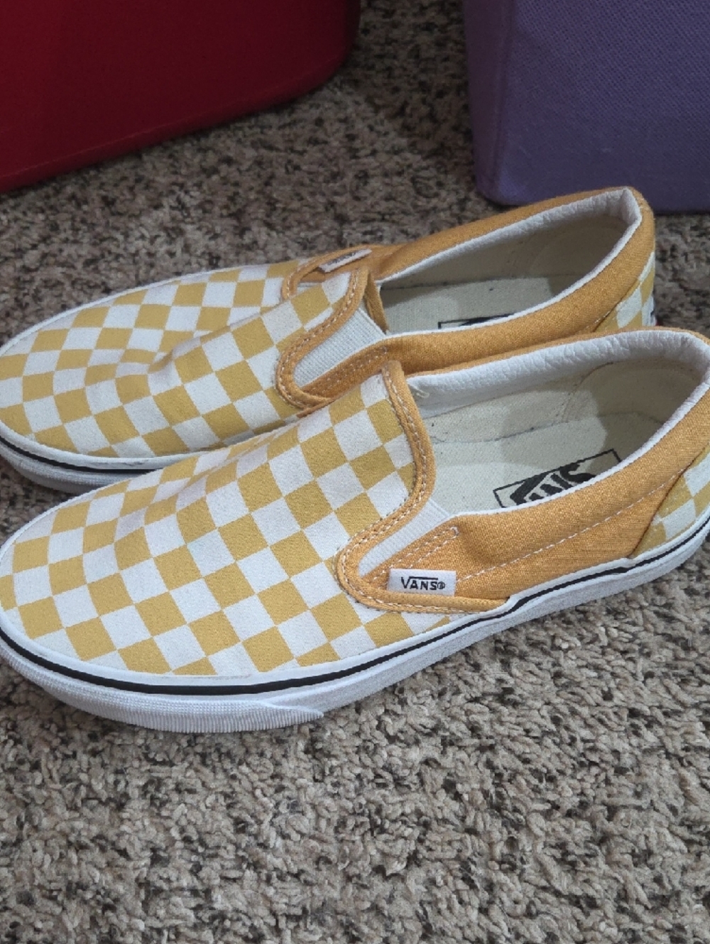 Vans Checkerboard Slip-On Sneakers - Yellow and White - Picture 3 of 5
